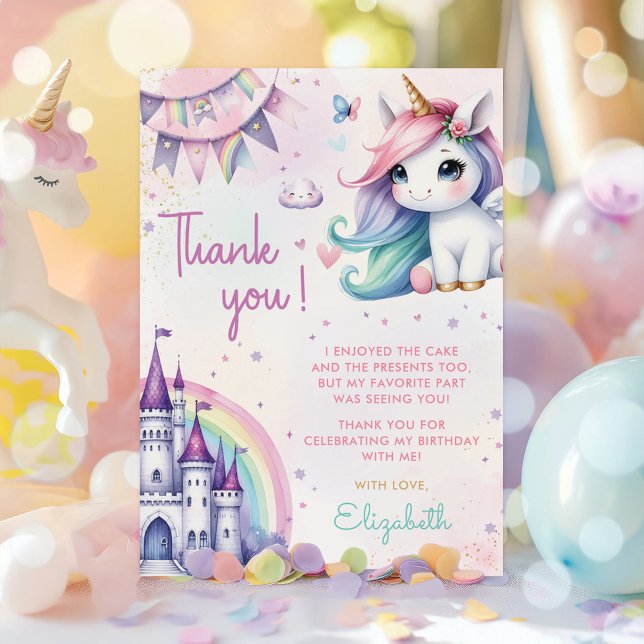 Unicorn Magical Rainbow Birthday Thank You Card (Creator Uploaded)