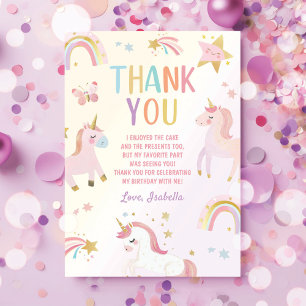 Unicorn Magical Rainbow Birthday Thank You Card