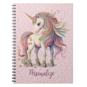 Unicorn Magical Rainbow Colors Pink Glitter Notebook
