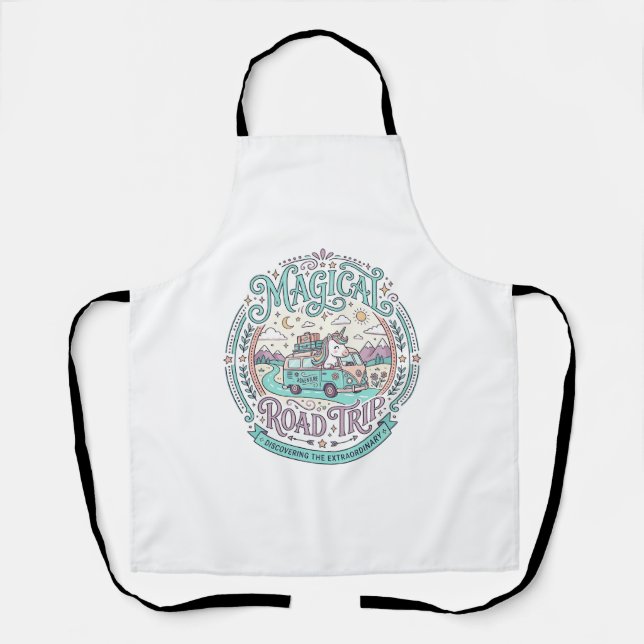 Unicorn Magical Road Trip Original Graphic Tee Des Apron (Front)