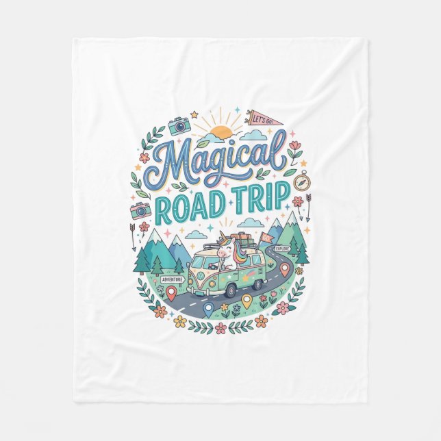 Unicorn Magical Road Trip Print Ready POD Artwork_ Fleece Blanket (Front)
