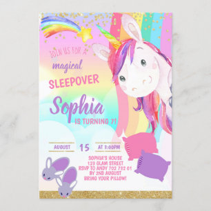 Unicorn Magical Sleepover Party Girl Birthday Invitation