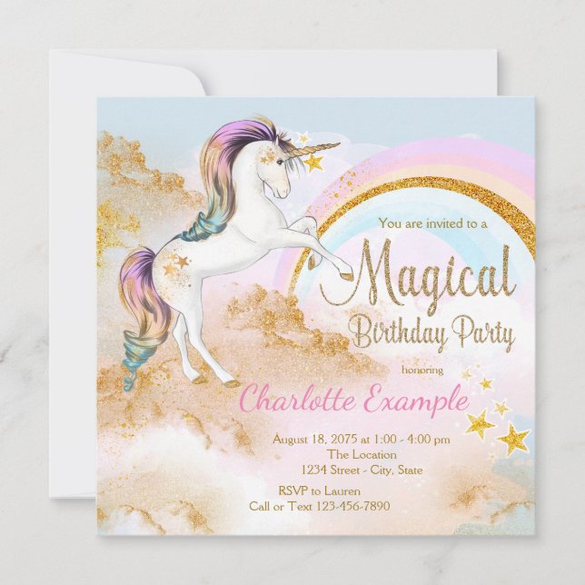 Unicorn Magical Unicorn Birthday Party Invitations (Front)