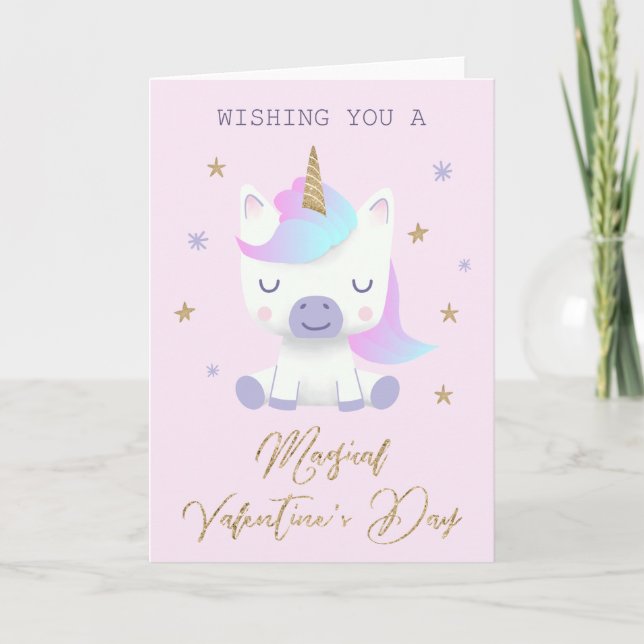 Unicorn Magical Valentines Day Holiday Card (Front)