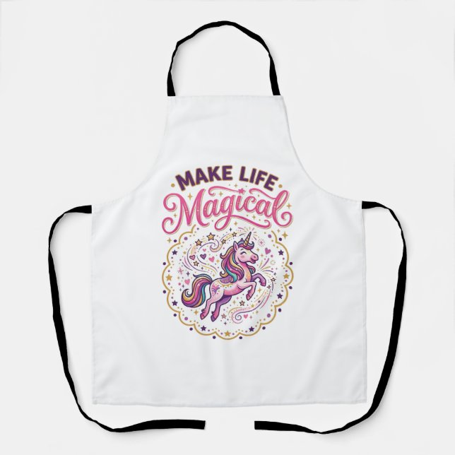 Unicorn Make Life Magical POD Ready White Backgrou Apron (Front)