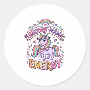 Unicorn Mama Energy Colourful Zazzle Design_1 Classic Round Sticker