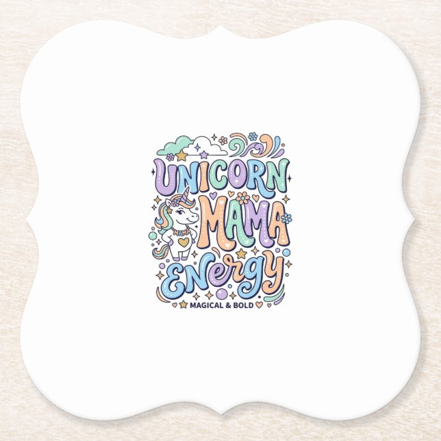 Unicorn Mama Energy Kawaii Vector Design_1 Paper Coaster (Front)