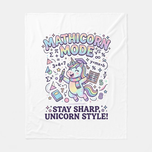 Unicorn Mathicorn Mode Charming White Background D Fleece Blanket (Front)