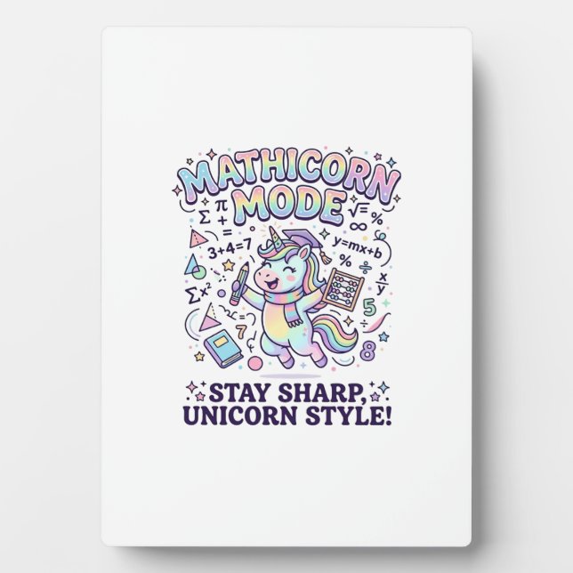 Unicorn Mathicorn Mode Charming White Background D Plaque (Front)