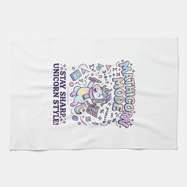 Unicorn Mathicorn Mode Charming White Background D Tea Towel (Horizontal)