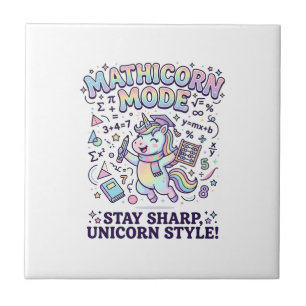 Unicorn Mathicorn Mode Charming White Background D Tile