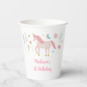 Unicorn Meadow Pastel Pink Gold Birthday Paper Cups