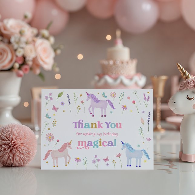 Unicorn Meadow Pastel Pink Gold Thank You Card (Creator Uploaded)