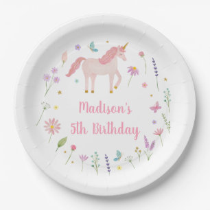 Unicorn Meadow Pastel Pink Purple Birthday Paper Plate
