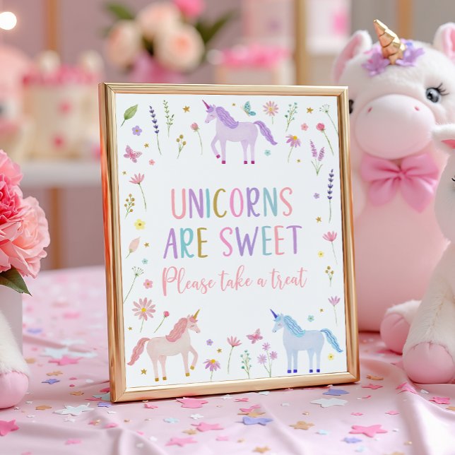 Unicorn Meadow Pink Pastel Birthday Treat Sign (Creator Uploaded)