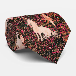 UNICORN,MEDIEVAL BESTIARY Forest Animal,Red Floral Tie