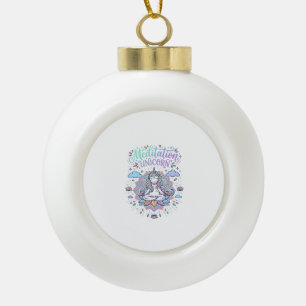 Unicorn Meditation Unicorn White Background Vector Ceramic Ball Christmas Ornament