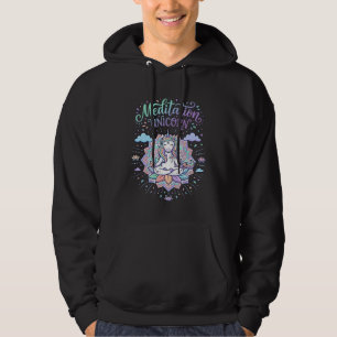 Unicorn Meditation Unicorn White Background Vector Hoodie