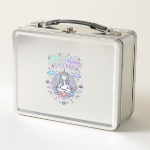 Unicorn Meditation Unicorn White Background Vector Metal Lunch Box