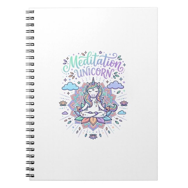 Unicorn Meditation Unicorn White Background Vector Notebook (Front)