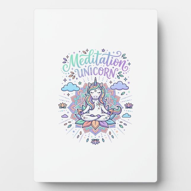 Unicorn Meditation Unicorn White Background Vector Plaque (Front)