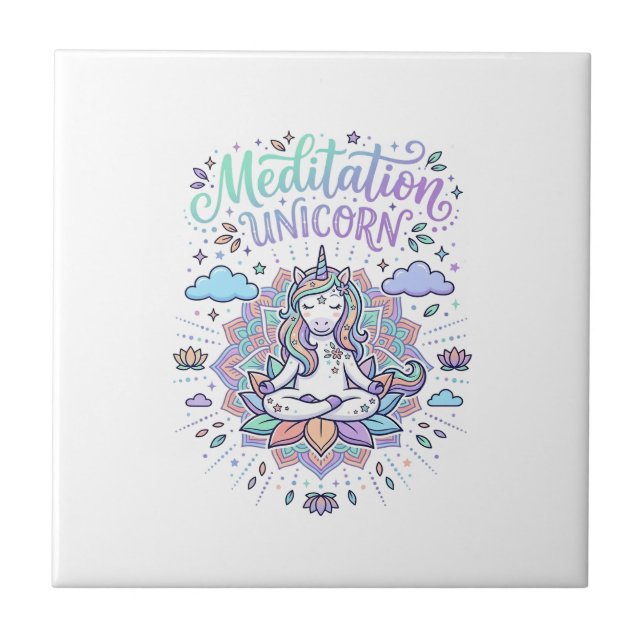 Unicorn Meditation Unicorn White Background Vector Tile (Front)