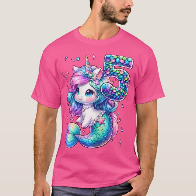 Unicorn Mermaid 5Th Birthday 5 Year Old Party Girl T-Shirt (Front)