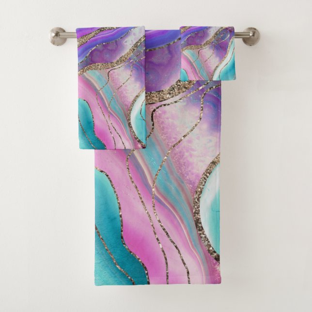 Unicorn Mermaid Agate Glitter Glam #1 #marble Bath Towel Set (Insitu)