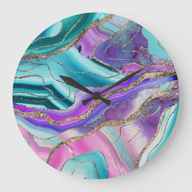 Unicorn Mermaid Agate Glitter Glam #1 #marble Large Clock (Front)