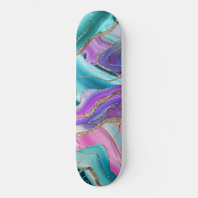 Unicorn Mermaid Agate Glitter Glam #1 #marble Skateboard (Front)