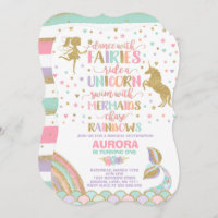 Unicorn Mermaid And Fairy Birthday Invitation