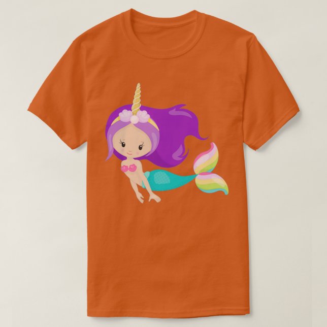 Unicorn Mermaid Cute Mermaid Purple Hair Shell T-Shirt (Design Front)