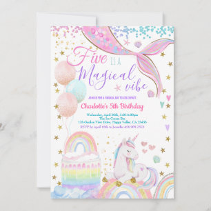 Unicorn Mermaid Magical 5th Birthday Party  Invitation