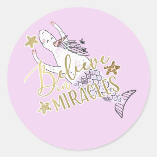 Unicorn Mermaid Modern Trendy Believe in Miracles Classic Round Sticker
