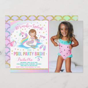 Unicorn & Mermaid Pool Party Birthday Invitation