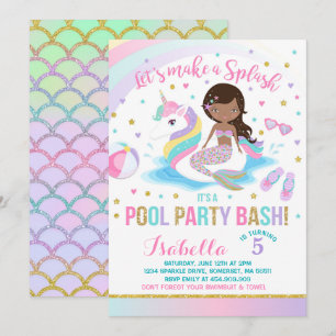 Unicorn & Mermaid Pool Party Birthday Invitation
