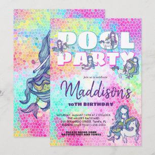 Unicorn & Mermaid Pool Party Invitation