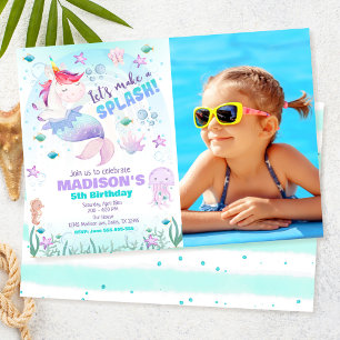 Unicorn Mermaid Under the Sea Photo Birthday Invitation