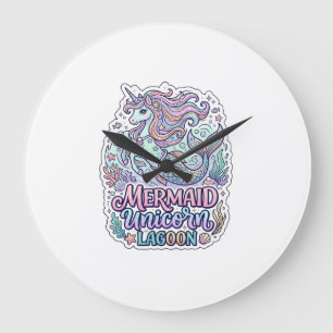 Unicorn Mermaid Unicorn Lagoon Graphic Design Zazz Large Clock