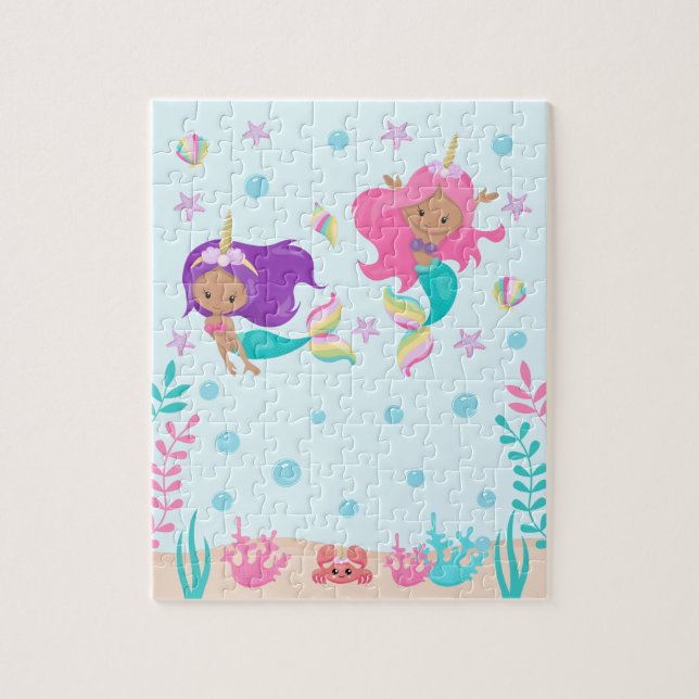 Unicorn Mermaids Under The Sea Medium Skin Tone Jigsaw Puzzle (Vertical)