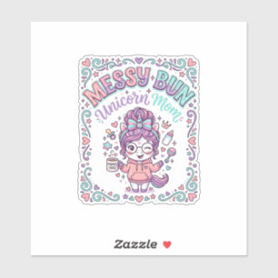 Unicorn Messy Bun Unicorn Mum Retro Style Graphic 