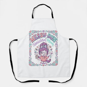 Unicorn Messy Bun Unicorn Mum Retro Style Graphic  Apron