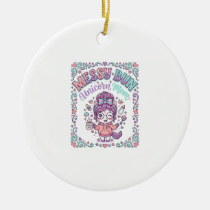 Unicorn Messy Bun Unicorn Mum Retro Style Graphic  Ceramic Tree Decoration