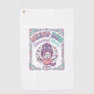 Unicorn Messy Bun Unicorn Mum Retro Style Graphic  Golf Towel