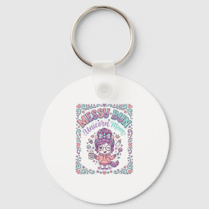Unicorn Messy Bun Unicorn Mum Retro Style Graphic  Key Ring