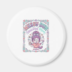 Unicorn Messy Bun Unicorn Mum Retro Style Graphic  Magnet