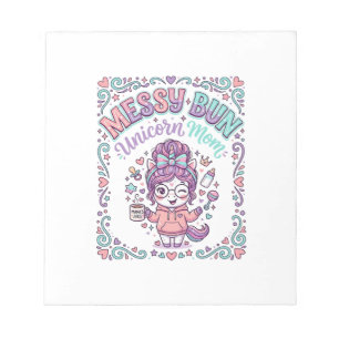 Unicorn Messy Bun Unicorn Mum Retro Style Graphic  Notepad