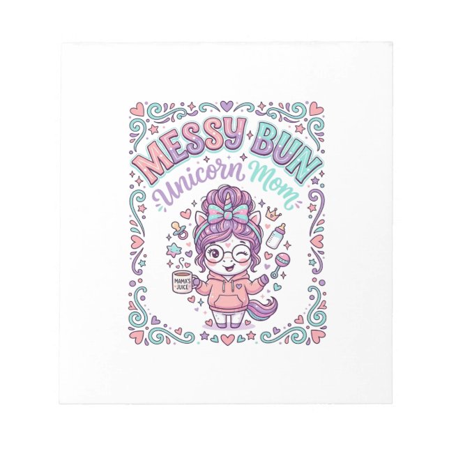 Unicorn Messy Bun Unicorn Mum Retro Style Graphic  Notepad (Front)