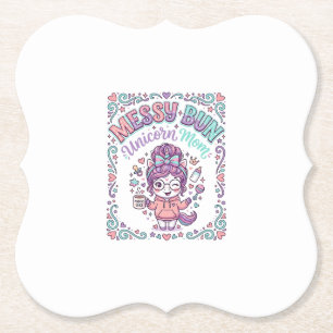 Unicorn Messy Bun Unicorn Mum Retro Style Graphic  Paper Coaster