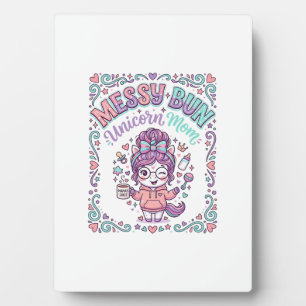 Unicorn Messy Bun Unicorn Mum Retro Style Graphic  Plaque